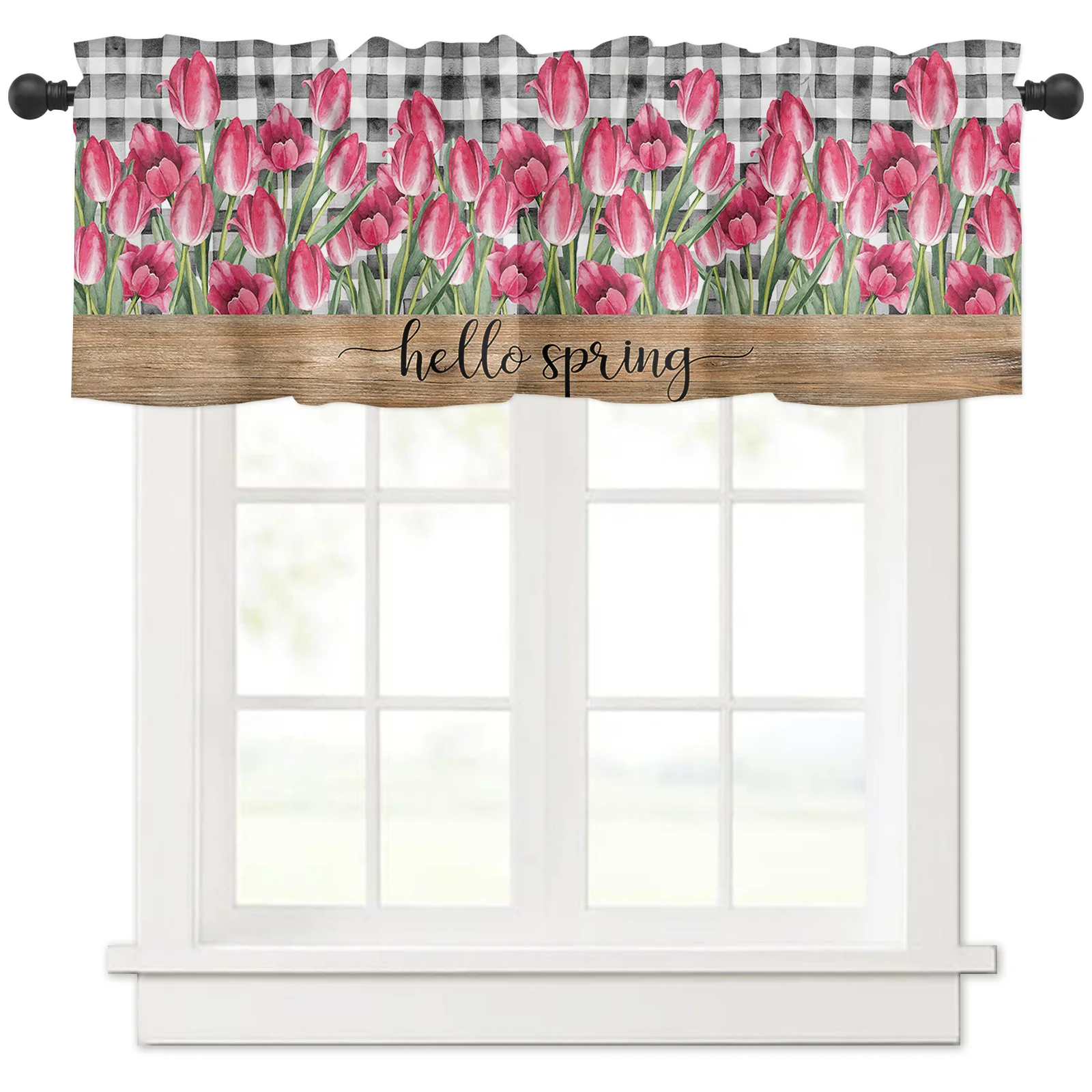 

ZEDLIYU Valances for Windows Kitchen Living Room Small Window Valance Vintage Spring Floral Tulips 1 Panel, 42 x 12 Inch