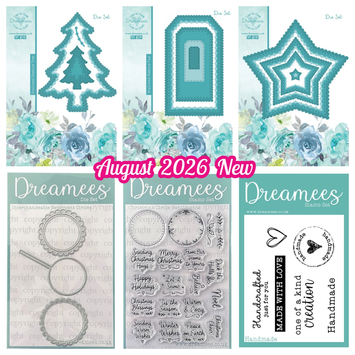 Dreamees Poinsettia Scalloped Inlay Star Christmas Tree Nested Frame Dies Stamps Holiday Phrase DIY Album Greeting August 2026