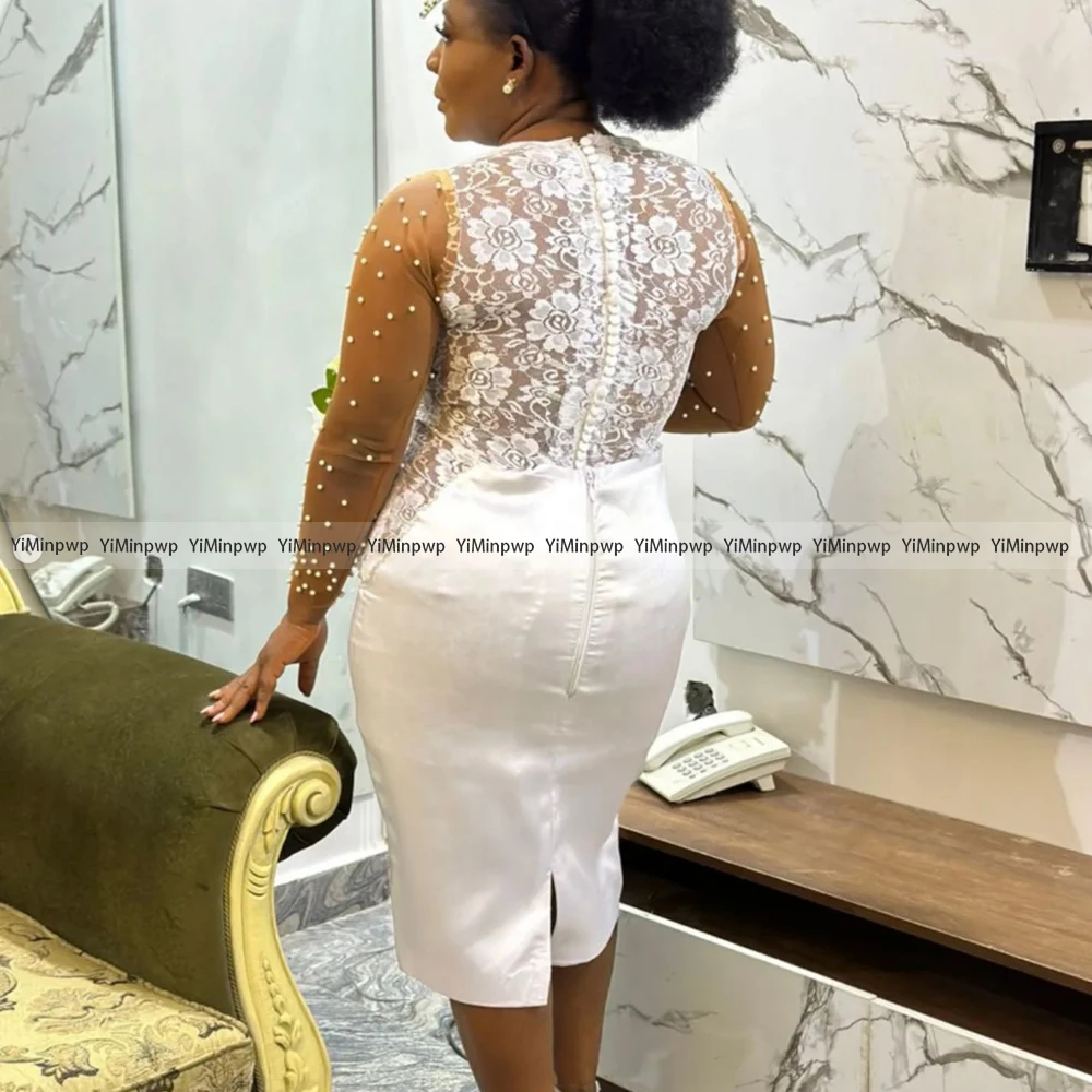 Customized African Beaded Mermaid Wedding Dress 2025 New Style Illusion Sleeve Lace O-neck Pleat Fashion Wedding Gown 2025