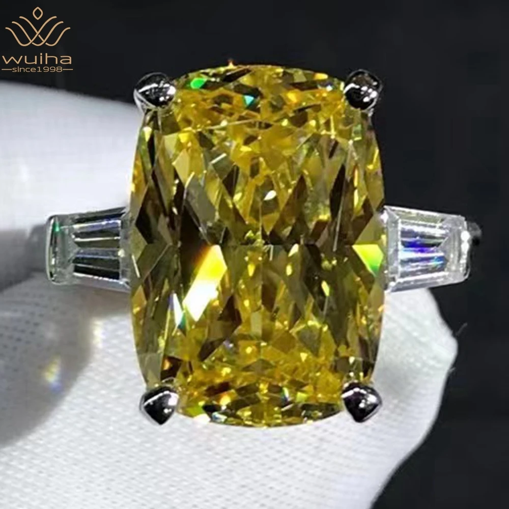 WUIHA Real 925 Sterling Silver 6CT Fancy Vivid Yellow Sapphire Synthetic Diamond Wedding Party Ring for Women Gift Drop Shipping