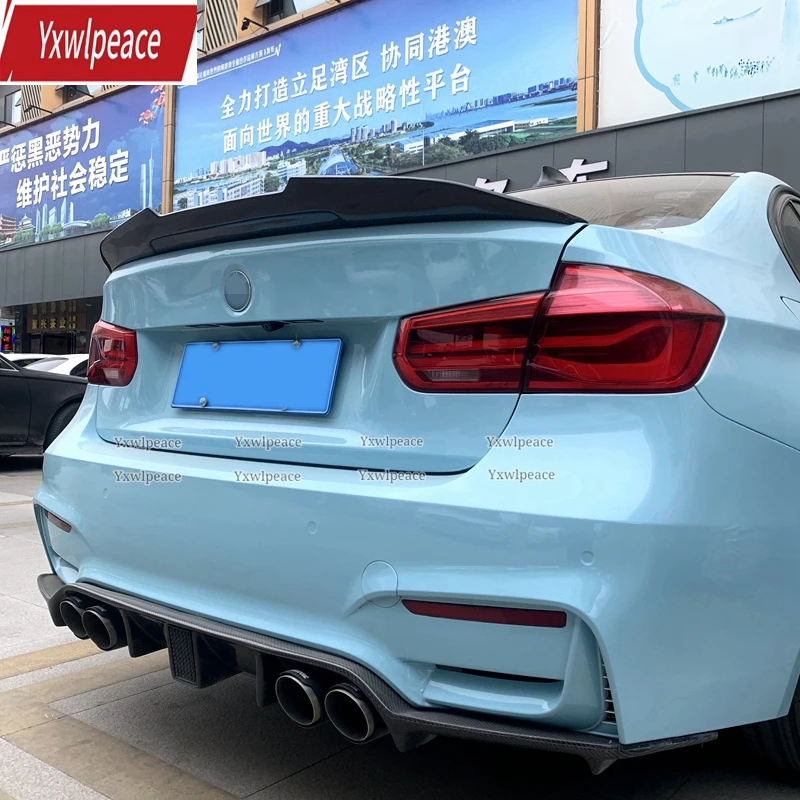 For BMW F30 F35 M3 3 Series 2013-2018 PSM Style Spoiler ABS Glossy Black / Carbon Fiber Look Rear Trunk Lip Wing Decoration