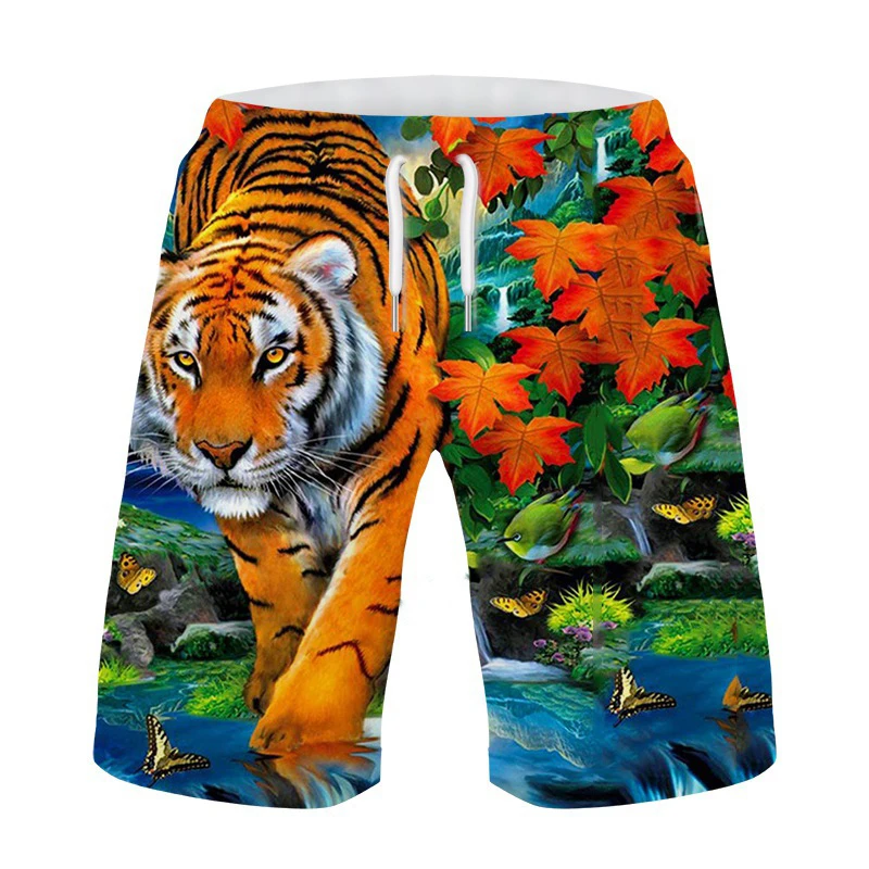 

Новые модные пляжные шорты с 3D принтом животных и тигра, мужские спортивные штаны для серфинга большого размера, купальники для плавания, плавки, детская одежда