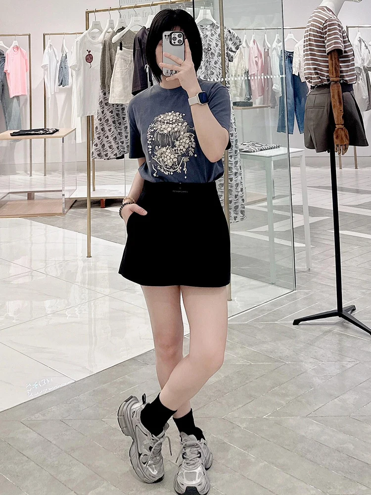 

Summer Casual Pure Cotton T-irt Women's Top Floral Embroidery Print Versatile Comfortable round Ne ort Sve