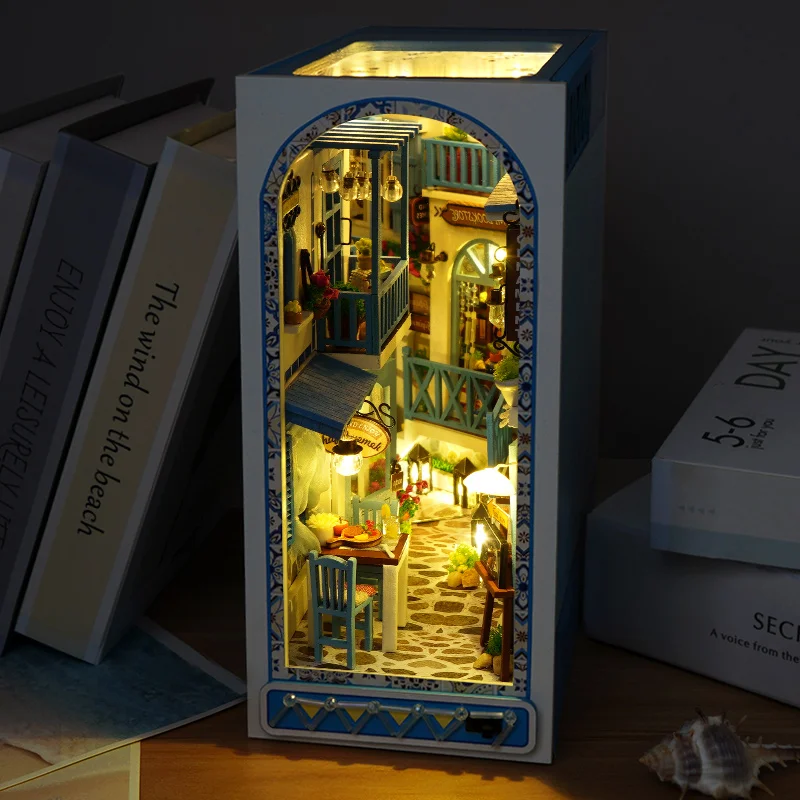 

DIY Book Nook Kit Miniature Dollhouse with Light , Booknook Bookshelf Insert Retro Decor Alley ，Gifts for teenagers