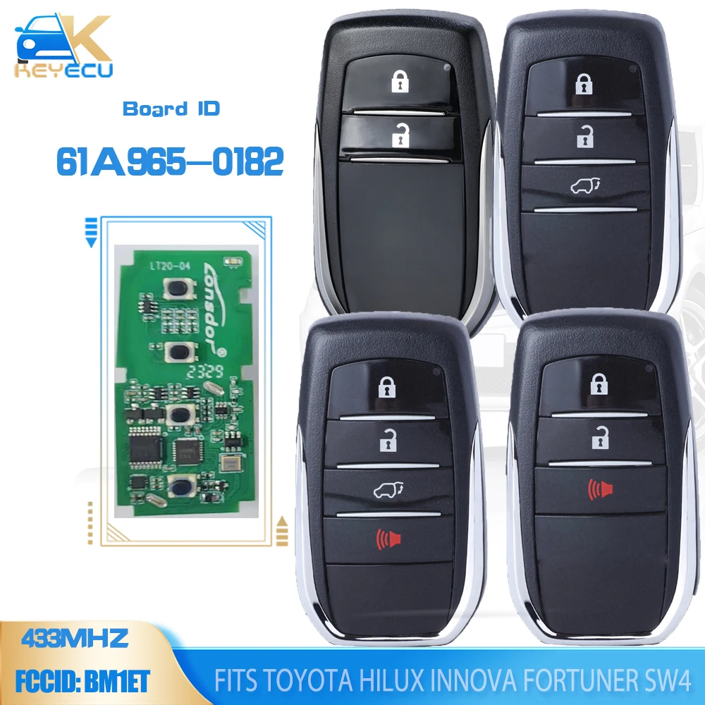 KEYECU 61A965-0182 Smart Remote Key for Toyota HILUX INNOVA FORTUNER SW4 Keyless GO Fob 312/314.3MHz/433MHz 8A Chip