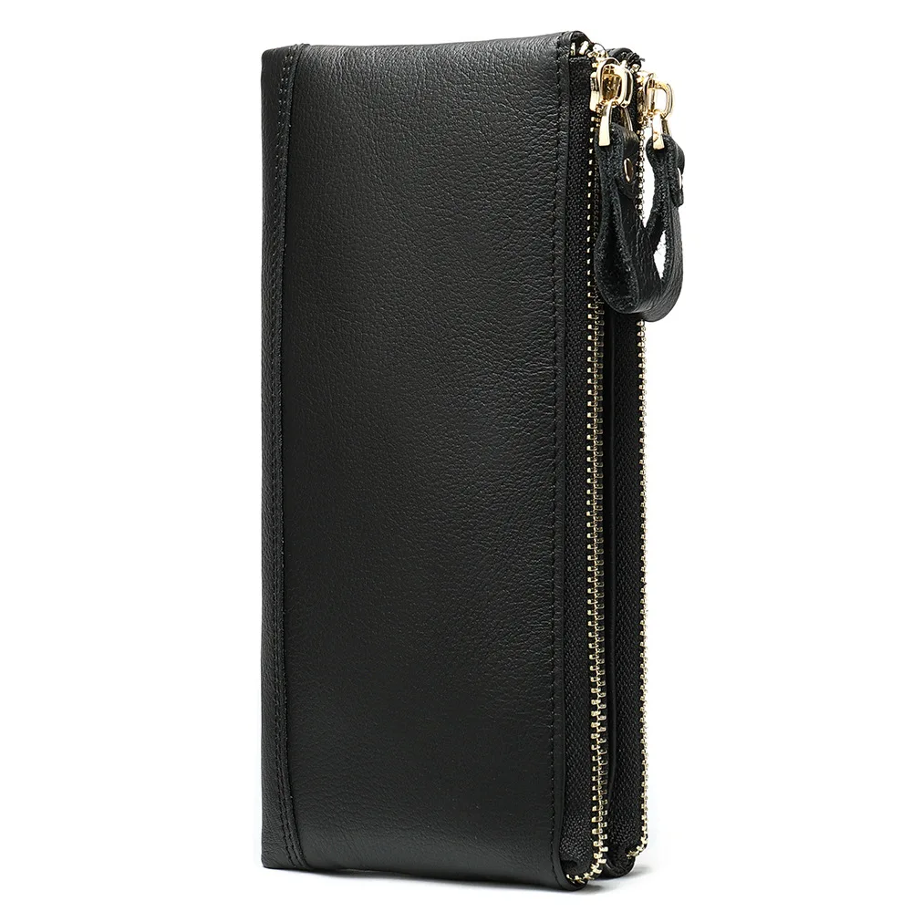 Damespolsbandje Clutch Portemonnee Echt lederen clutch Mobiele telefoon Smartphone Lange portemonnee Vintage portemonnee Reispolsbandjes met dubbele ritssluiting