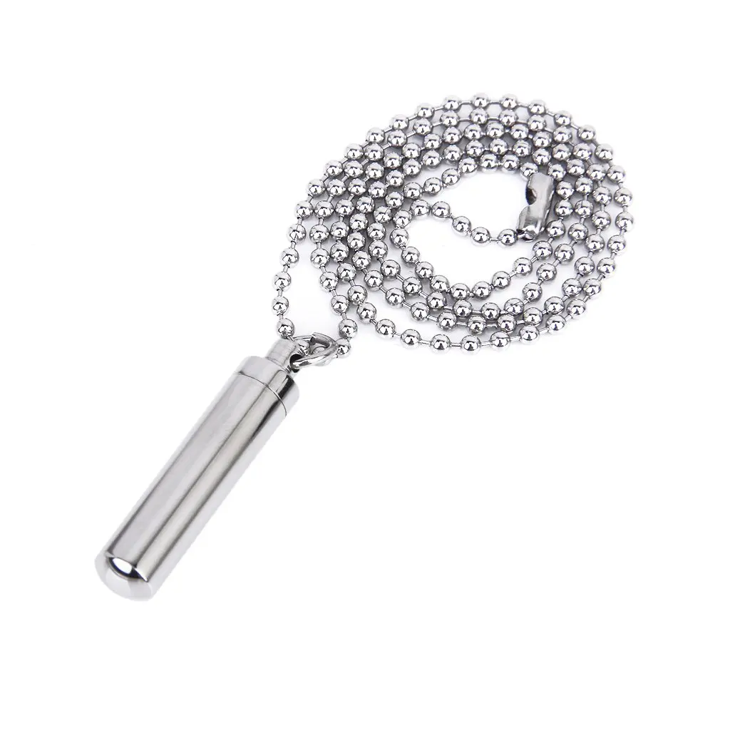 Stainless Steel Pill Case Holder Cylinder Cremation Urn Memorial Pendant Necklace Keepsake 49*9mm