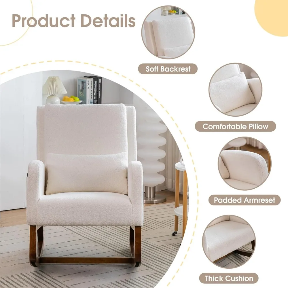 كرسي تيدي هزاز للحضانة، كرسي هزاز شيربا لغرفة المعيشة، كرسي هزاز طائرة شراعية حديثة مع وسادة وجيب جانبي #5