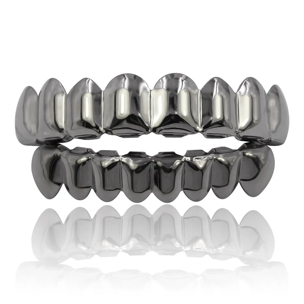 Smooth Black Color Teeth Grillz, Hip Hop Style