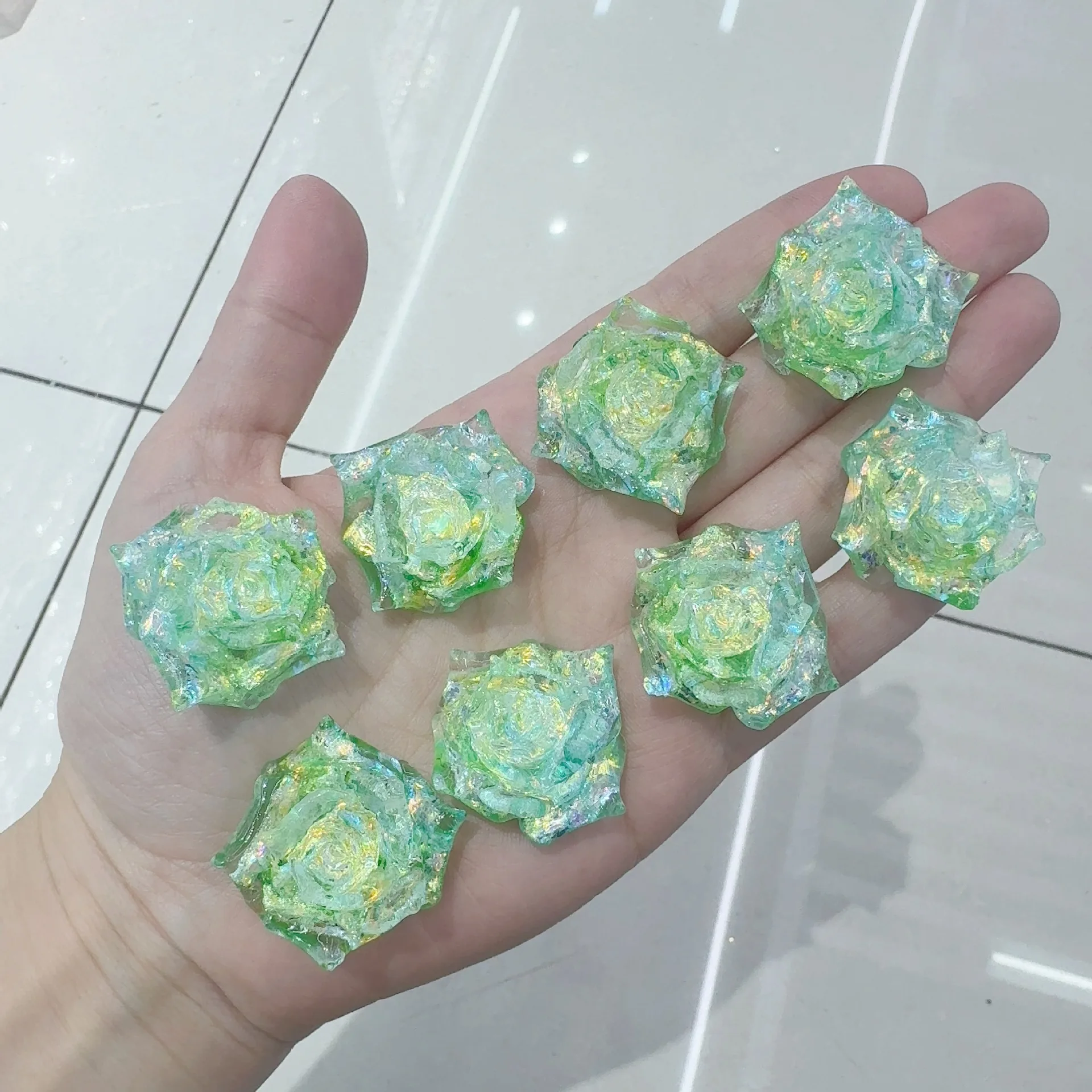 500PCS Cute Glitter Night Light Rose 30MM Resin DIY Hair Accessories Phone Craftwork Home Decoration Flowers