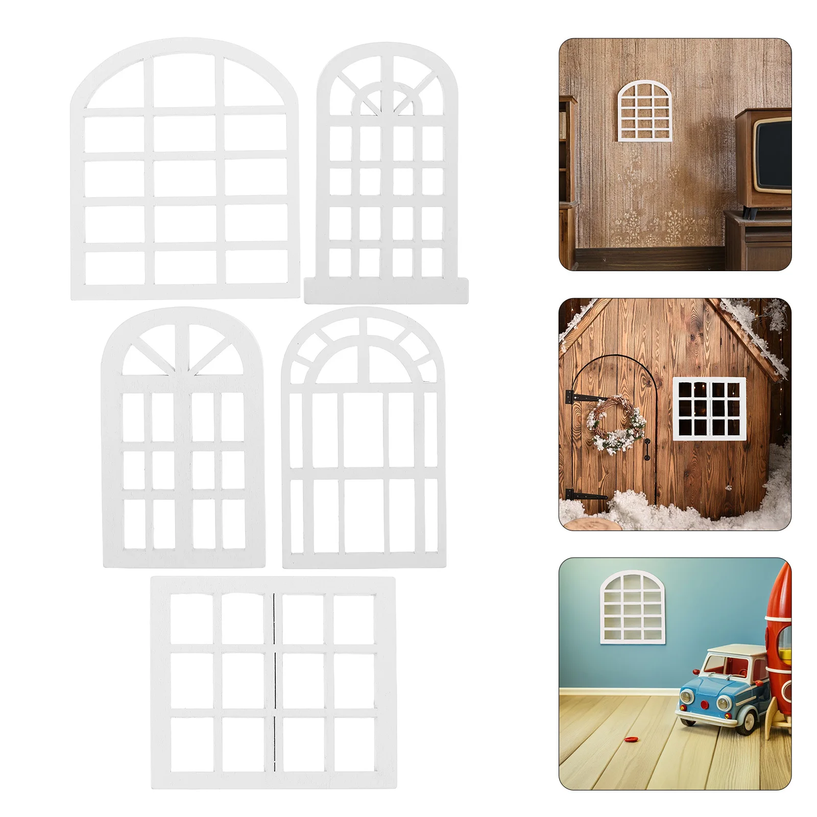 

5pcs Miniature : 1:12 Scale Wooden Window Frames For Dollhouse Decoration Hollow Out Window For Diy