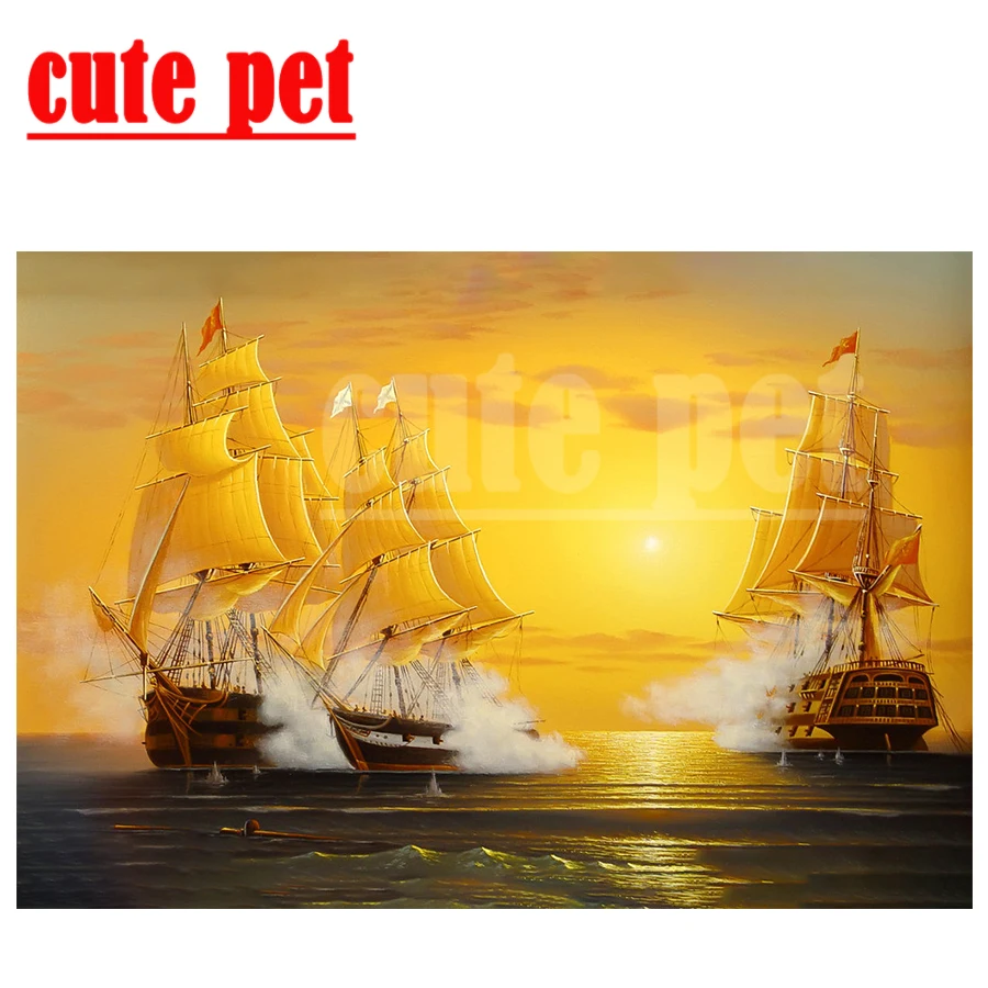 new Maritime warship  DIY Diamond  Cross Stitch Full Square&round Mosaic Sticker Gift Diamond Painting Home Wall Decor No Frame