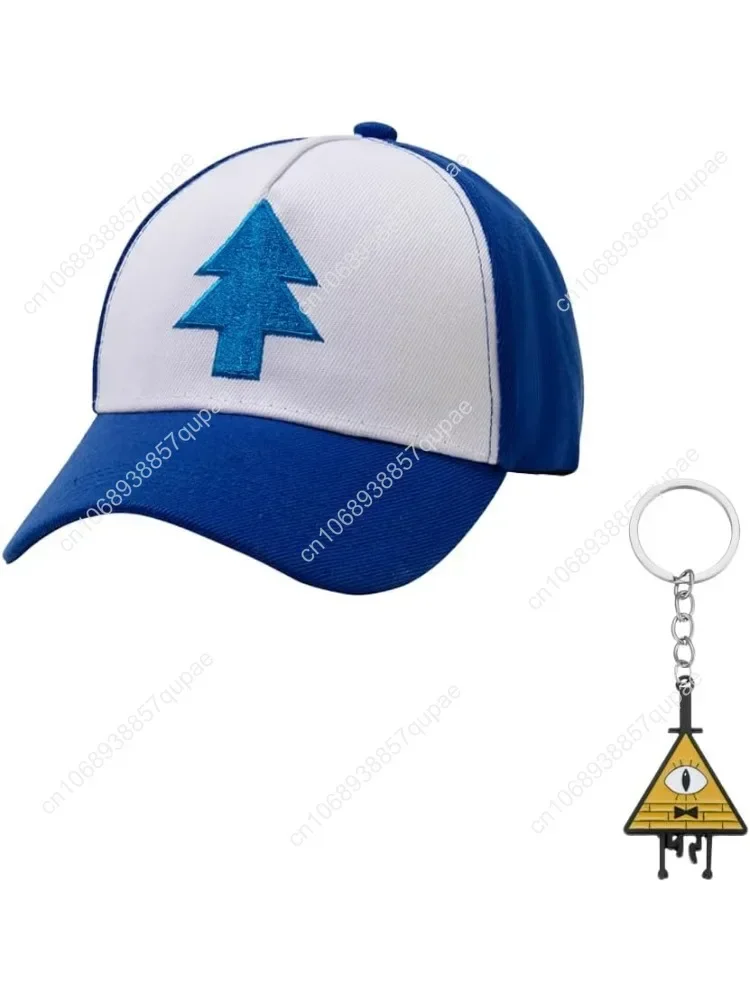 

Dipper Hat Embroidered Blue Fir Dipper's Cap Baseball Cap with Bill Cipher Keychain