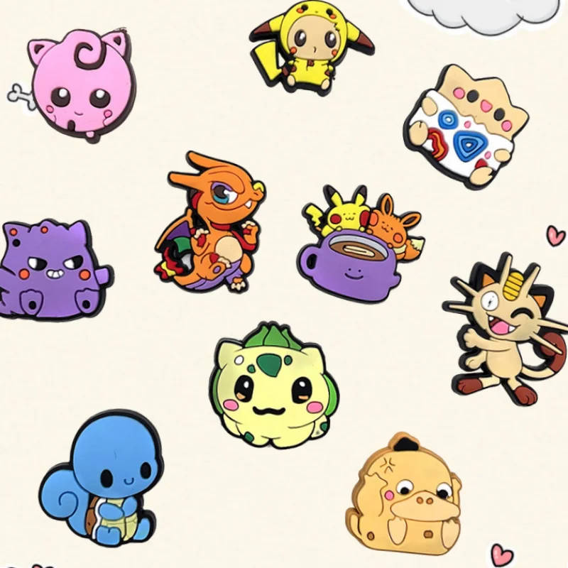 

10pcs Cute Japan Anime Cartoon Spirit Shoe Charms PVC Pokemon Accessories DIY Pins for Sandals Kids Boys & Girls X-mas Gift