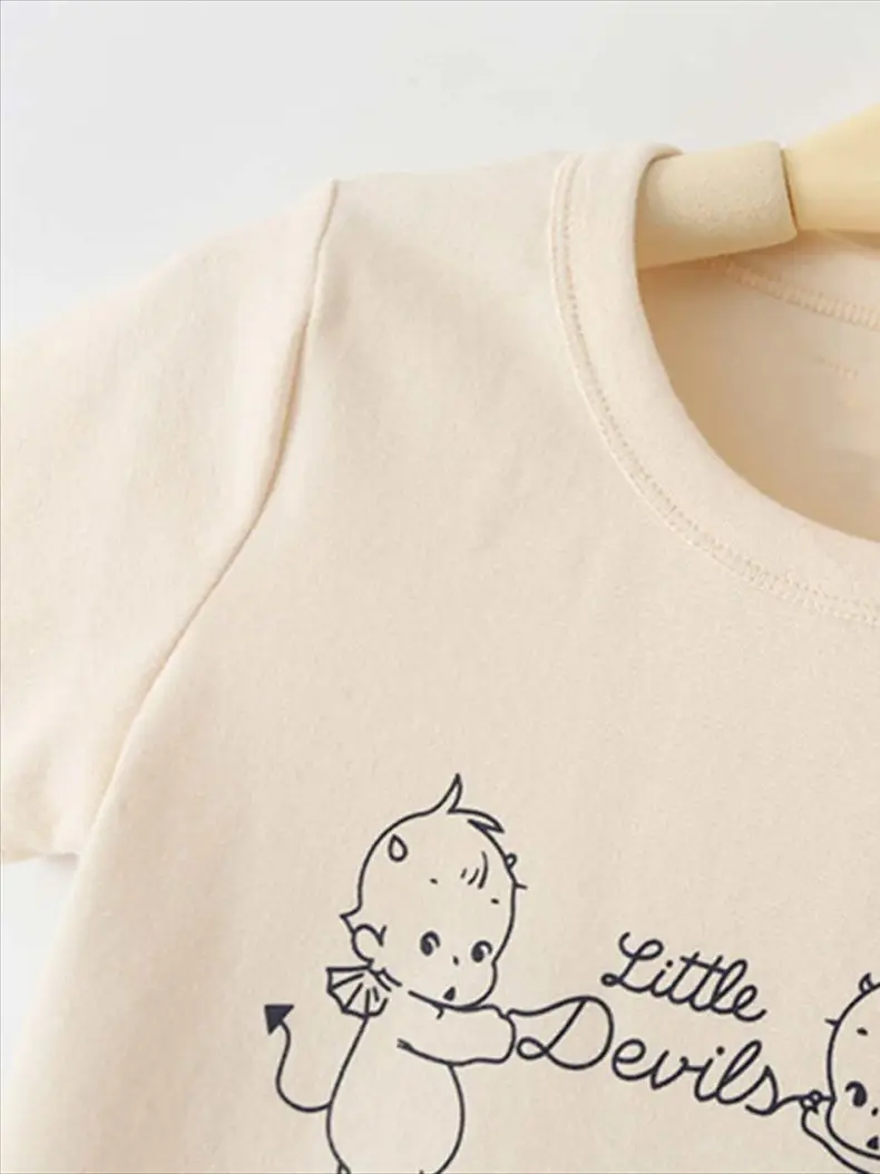 PUWD Girls O Neck Soft Cotton Loose Beige Tshirt 2022 Summer Fashion Ladies Short Sleeve Cartoon Print Crop Tops Women Chic Tees