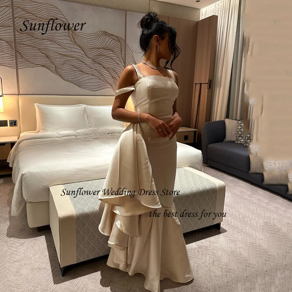 

Sunflower Square Collar Evening Dress Saudi Arabia 2023 Slim Pleat Satin Backless Mermaid Prom dress Floor-Length Party Dress