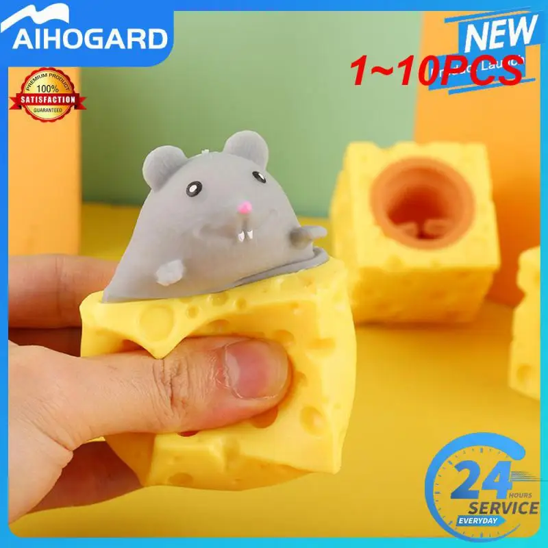 1~10PCS Stress-relieving Pet Cheese Mouse Cheese Pinch Fun Stress Ball Vent Squirrel Cup Prank Toy Fidget Toys