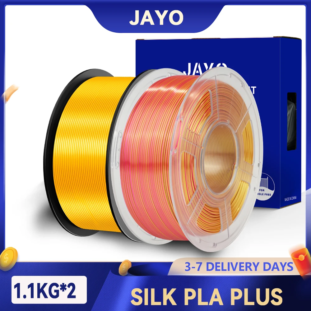 

JAYO 3D SILK PLA+ Нить для принтера 1,75 мм +/-0,02 мм 2 рулона ШЕЛКОВАЯ нить для 3D-принтера Аккуратно намотанная и без пузырьков PLA для 3D-принтера