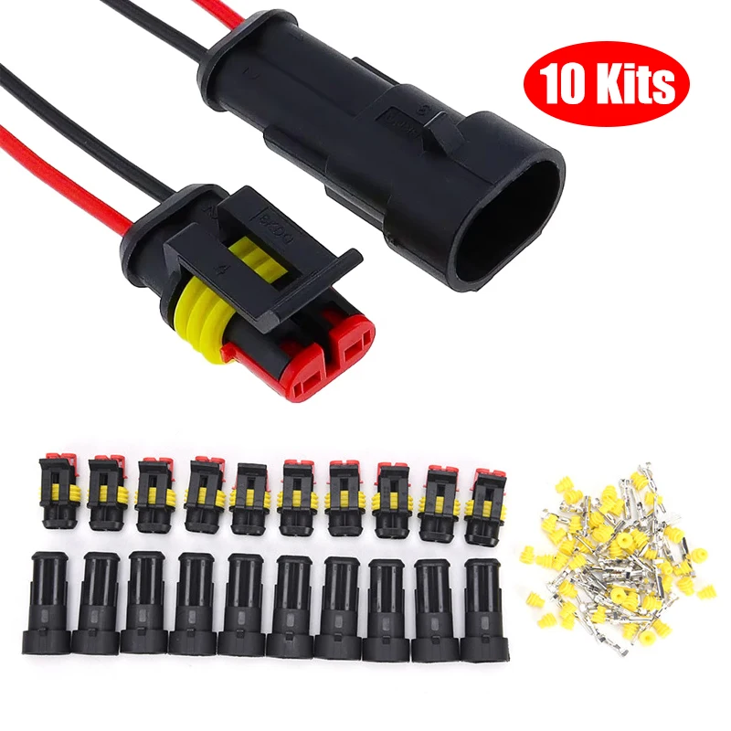 

New！10Pcs/Set 2 Pin Way Sealed Waterproof Electrical Wire Connector Plug Car Electri Wire Connector Plug Truck Harness Auto Kits