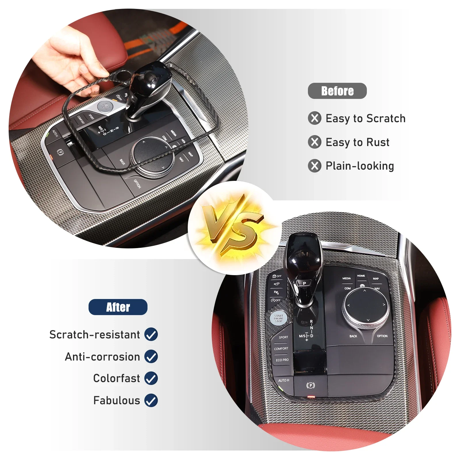 

For BMW 1/2/3/4/8 Series Z4/X3/X4/X5/X6/X7/XM/M2/M3/M8/X3M/X4M/X5M/X6M/i3/ix3/i4 carbon fiber Central control gear panel cover