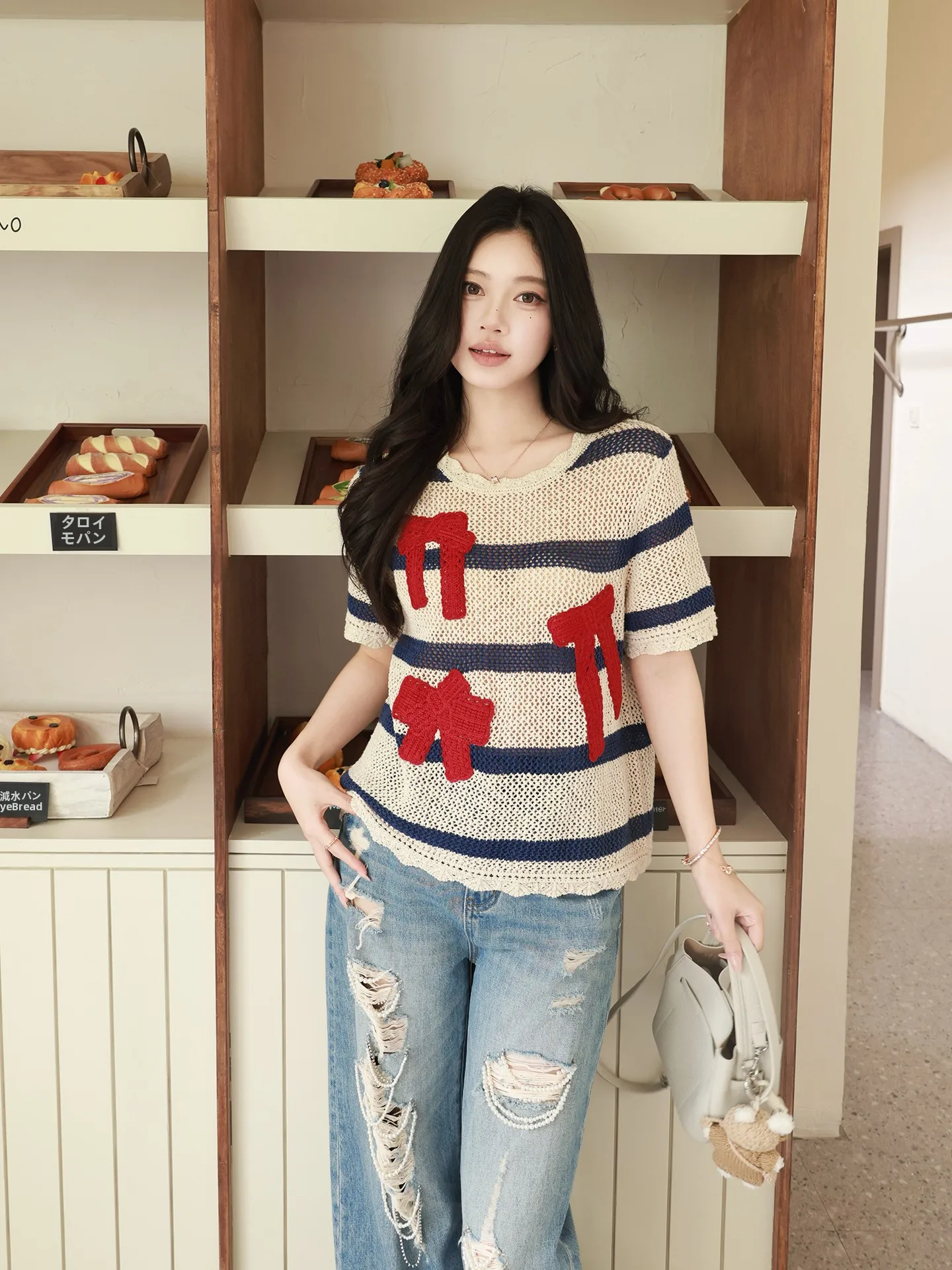 

Женская футболка ME Girls Leisure из шелкового льна, вязаная, с коротким рукавом, дышащая, приталенная, модная, повседневная, в полоску, трикотажный топ