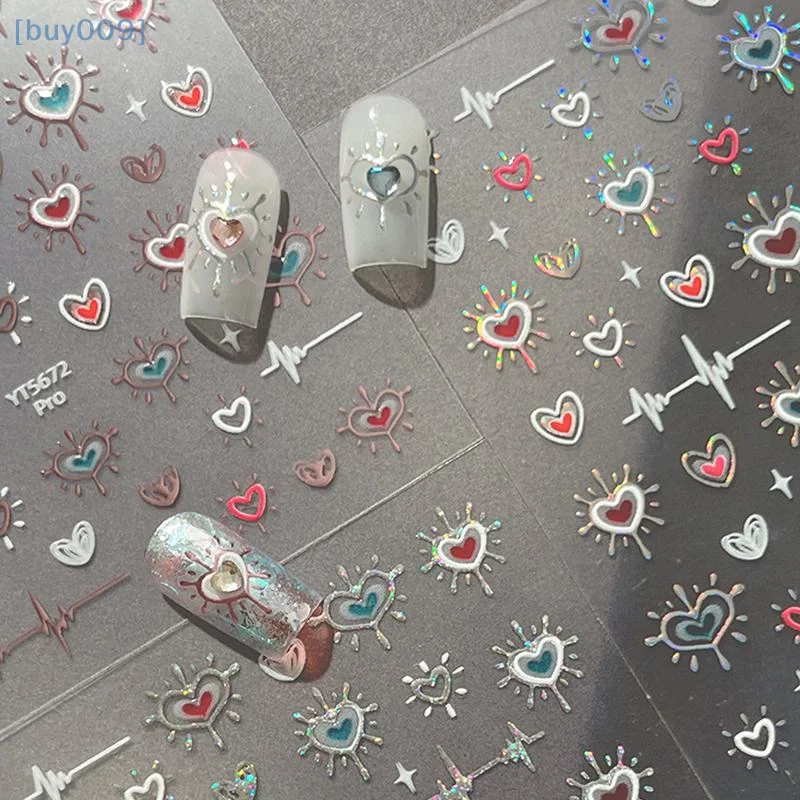 

1Sheet Laser Heart Love Nail Sticker 3D Self-Adhesive Slider Heart Nail Accessories Sticker Manicure Salon DIY Nail Decoration