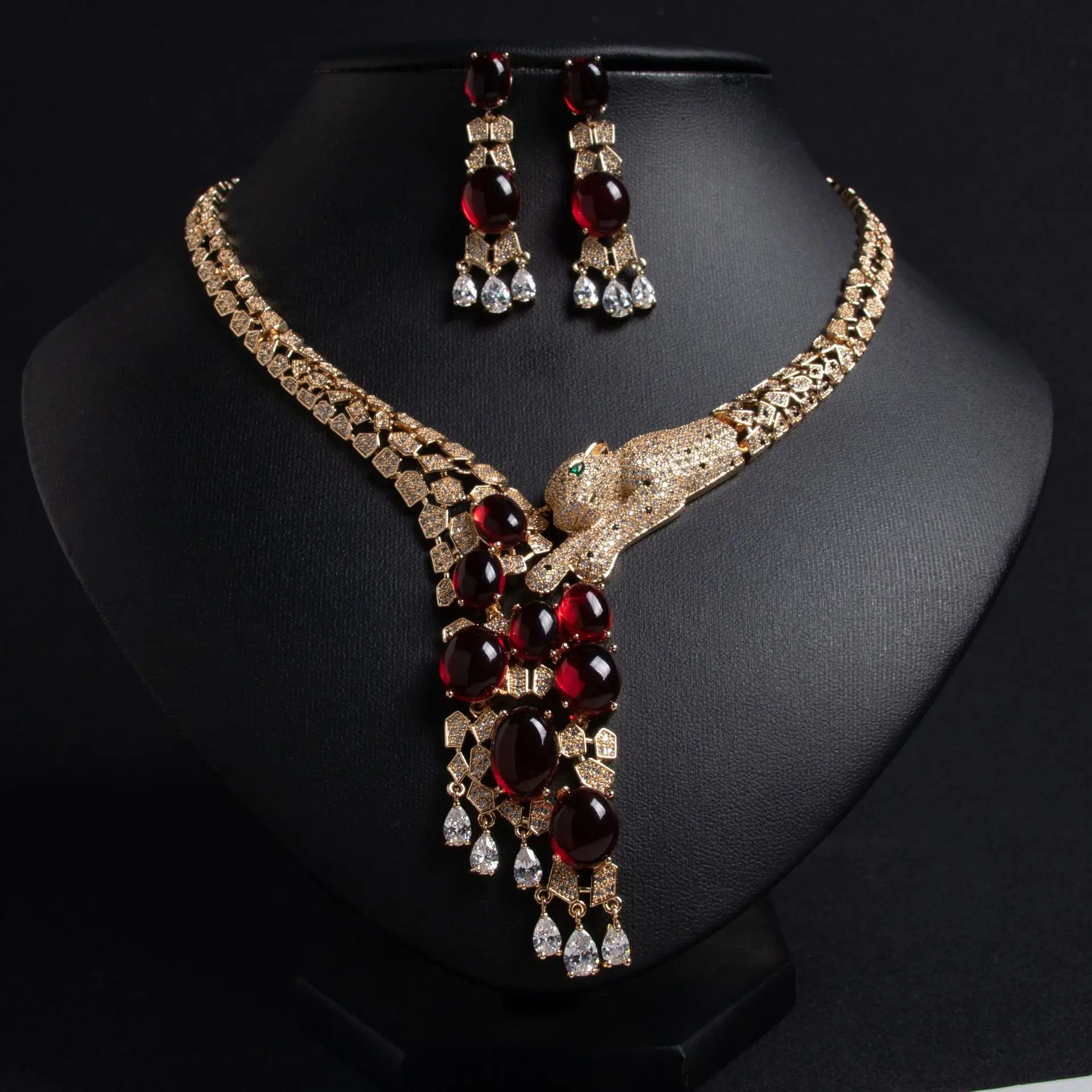 2025 nova tempestade europeia e americana flash leopardo forma animal luz luxo feminino conjunto de jóias estereoscópica festa de casamento M-749