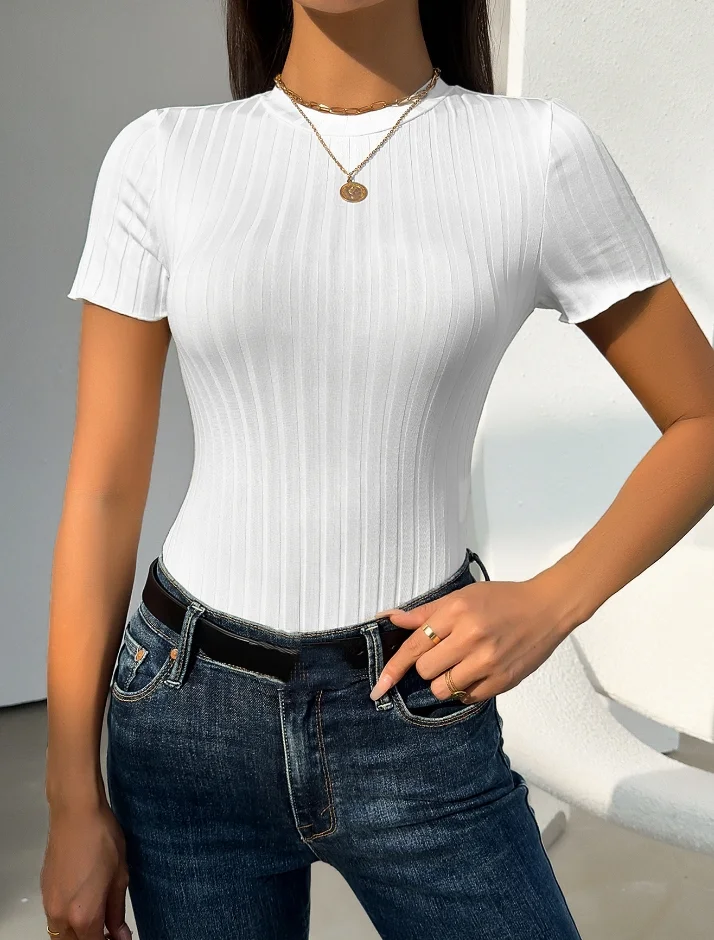 

Women's Casual Short Sleeve Bodysuit Female Daily Clothing Temperament Commuting Women Street Trendy Skinny High Waist Bodysuits