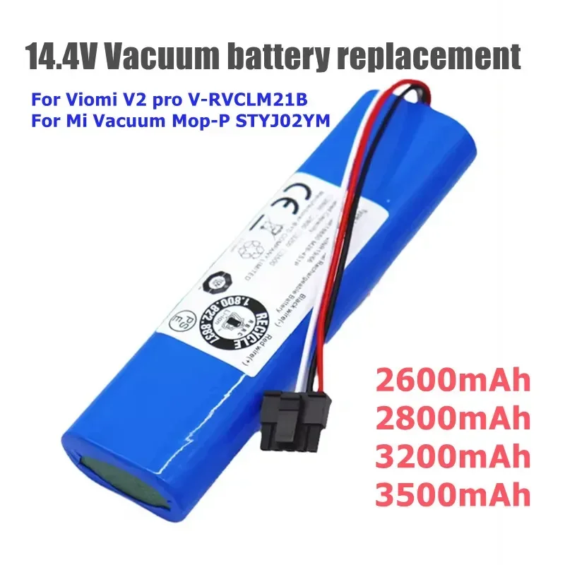 14.4V 3200mah  for Viomi V2 pro V-RVCLM21B and Mi Vacuum Mop-P STYJ02YM Robot  Vacuum Replacement Battery