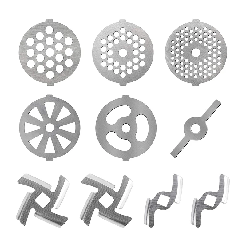 10Pcs Meat Grinder Blades Set, Stainless Steel Meat Grinder Plate Discs Sausage Stuffer Ring Food Grinding Blades