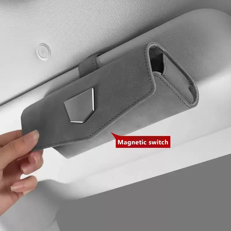 Car Sun Visor Glasses Holder Suede Leather Sunglasses Case Clip Organizer Auto Eyeglasses Storage Box Garage Hand Tools 3