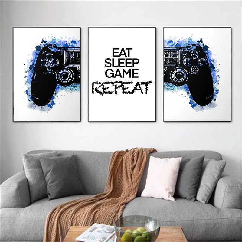 أبيض وأسود أذرع التحكم في ألعاب الفيديو يطبع الألعاب المشارك الأولاد ديكور غرفة نوم ألعاب هدية حائط لوح رسم الفن جدارية المنزل كوادروس
