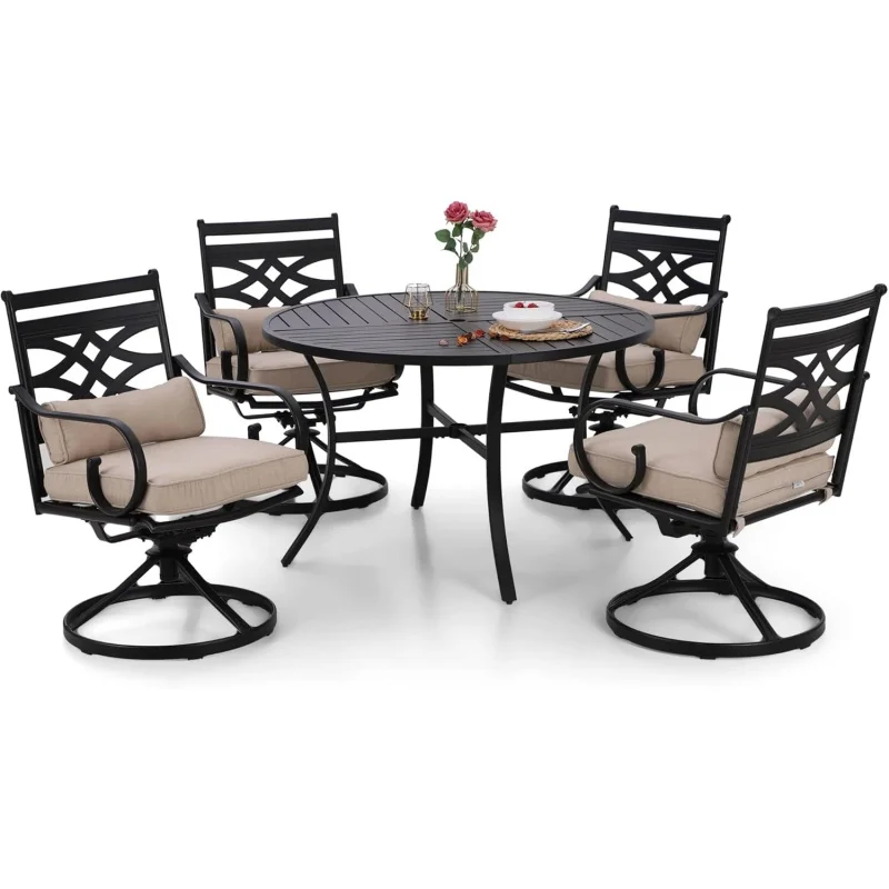 

Swivel Patio Dining Set 4, Outdoor Table & Chairs with Removable Cushions, Black 42 Round Table