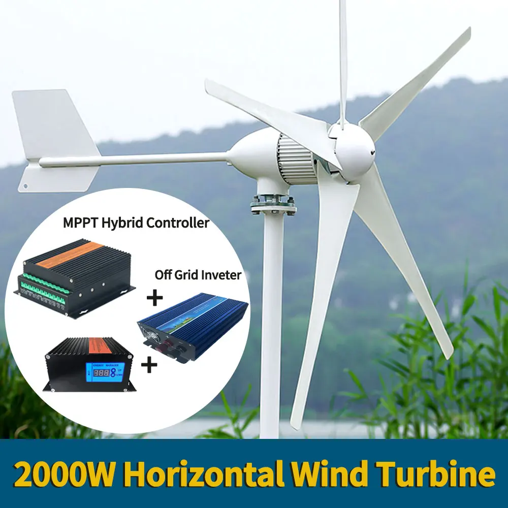 Gerador Horizontal 12v 24v 48v da Turbina Eólica da Energia Livre da Entrega Rápida 2000w com Controlador de Mppt para a Rua de Homeuse
