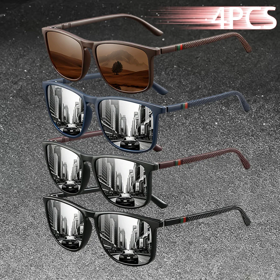 4PCS Vintage Fashion Classic Colorful Stripe Design Sunglasses Men Women Driving Fishing Men Brand Designer Sun Glasses Classic