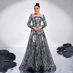2025 Women Long Sleeve O Neck Elegant Sequined Sequined Formal Occasion Cocktail Prom Evening Dress