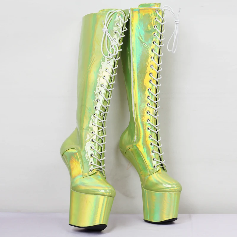 jialuowei 8 inch High heel Slugged Bottom Hoof boots with no-heel Heelless platform sexy knee high boots Plus size 36-46