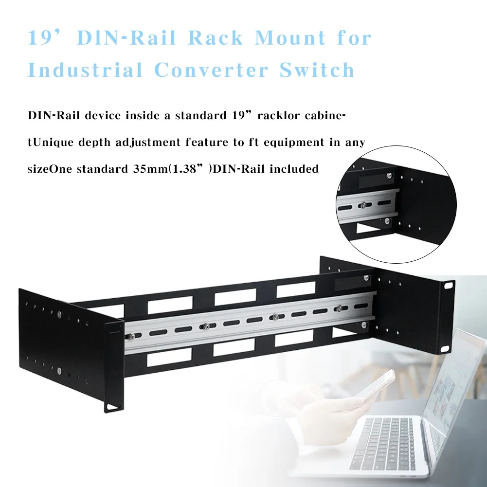 19 Inch Adjustable Rackmount Din Rail Chassis in Cabinet Bracket for 35mm Din-Rail Mount Devices Aluminum Case