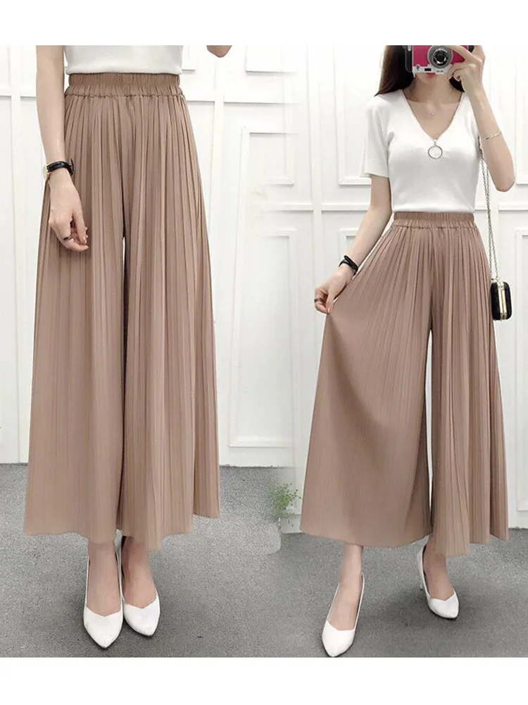 Loose Trousers Pleated Wide Leg Pants for Women Summer New High Waist Casual Solid Color Elastic High Waist  Joggers Casual Soft