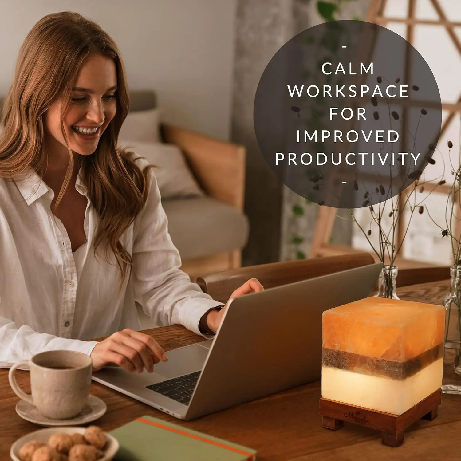 Nowoczesna kwadratowa lampa solna himalajska w kolorze różowo-biało-szarym z ściemniaczem, regulowanym blaskiem, lampka nocna