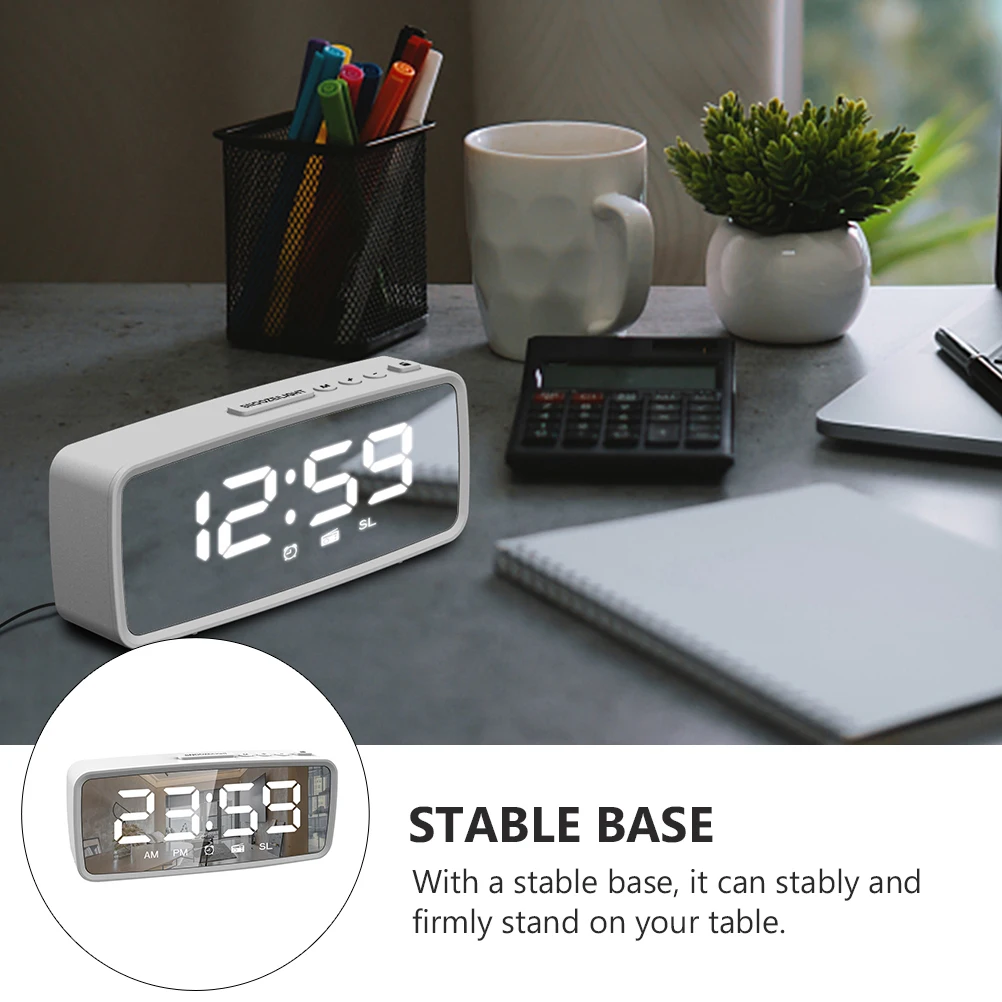 

1 set 1 Set Simple Led Alarm Clock With Radio Home Decor Small Desktop Mirror Surface Clock Bedroom Moisture-Proof