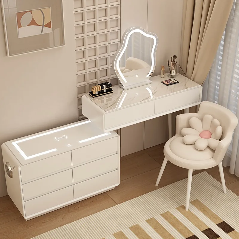 Cream windwood smart dressing table wireless charging luxury Nordic bedroom modern minimalist online celebrity dressing table