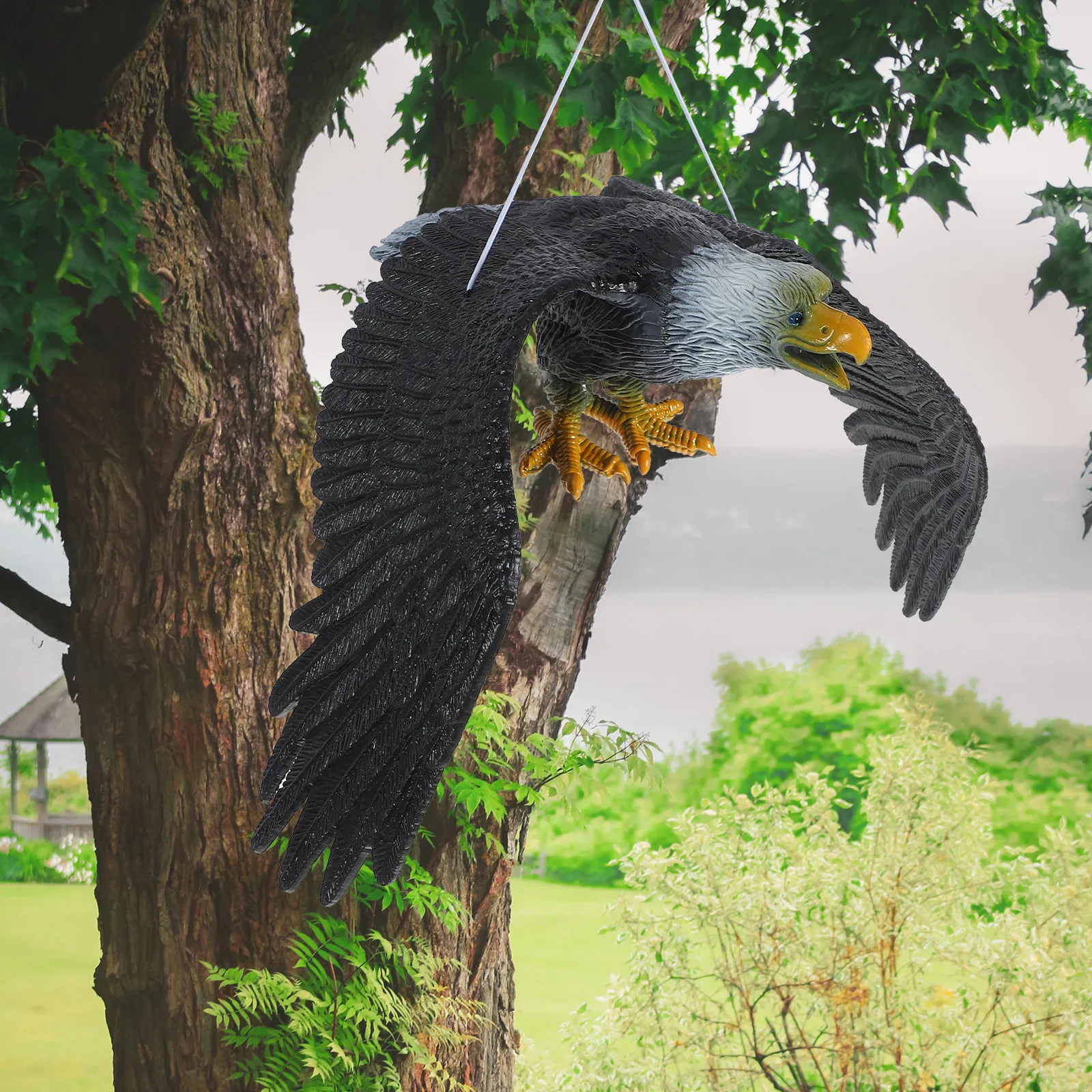 Plastic Eagle Bird Deterrent Hanging Outdoor Decor for Garden Yard Lawn Porch Balcony Patio Tree Rotating Wind Spinner Art