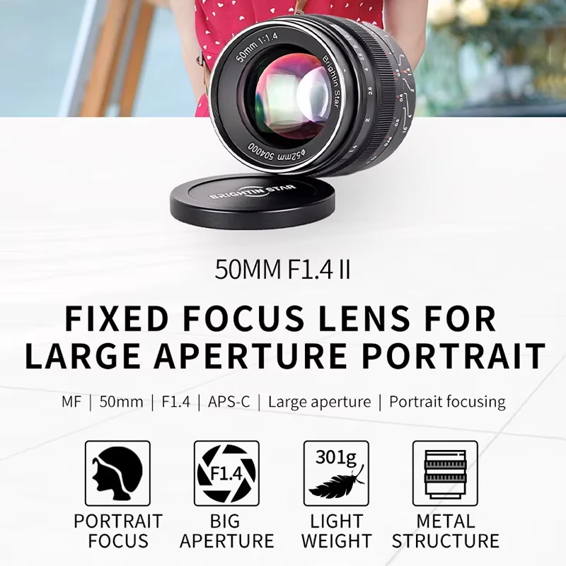 Brighting Star 50 มม.F1.4 ii APS-C ขนาดใหญ่เลนส์สําหรับ Canon RF EOS M100 Sony E A7iii A6400 fujifilm XF XT30 M43 mount