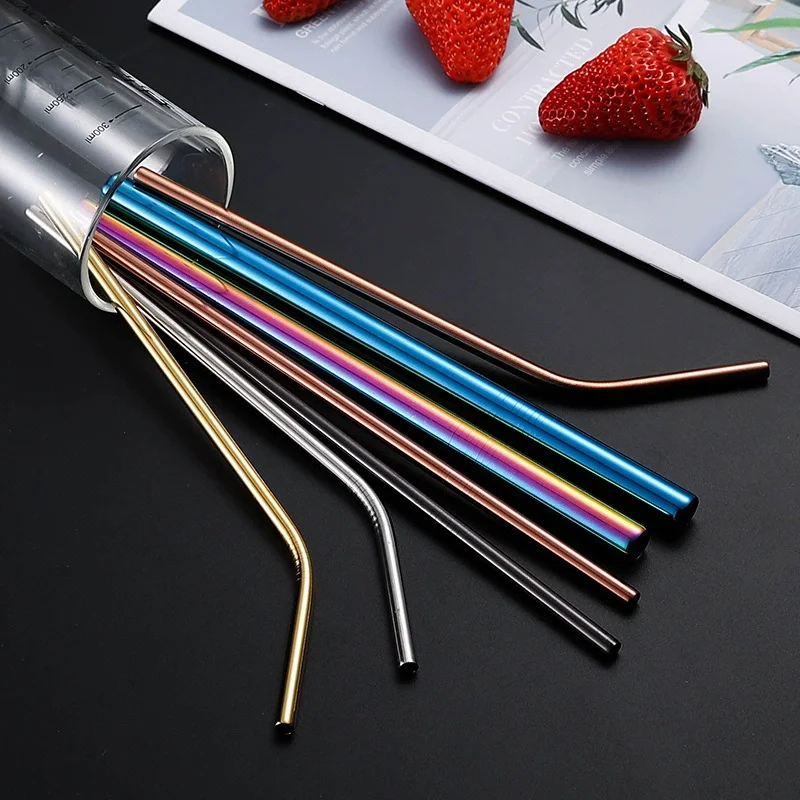 

Reusable Metal Straws 304 Stainless Steel Sturdy Bent Straight Drinking Straw with Cleaning Brush Bar Party Accessory