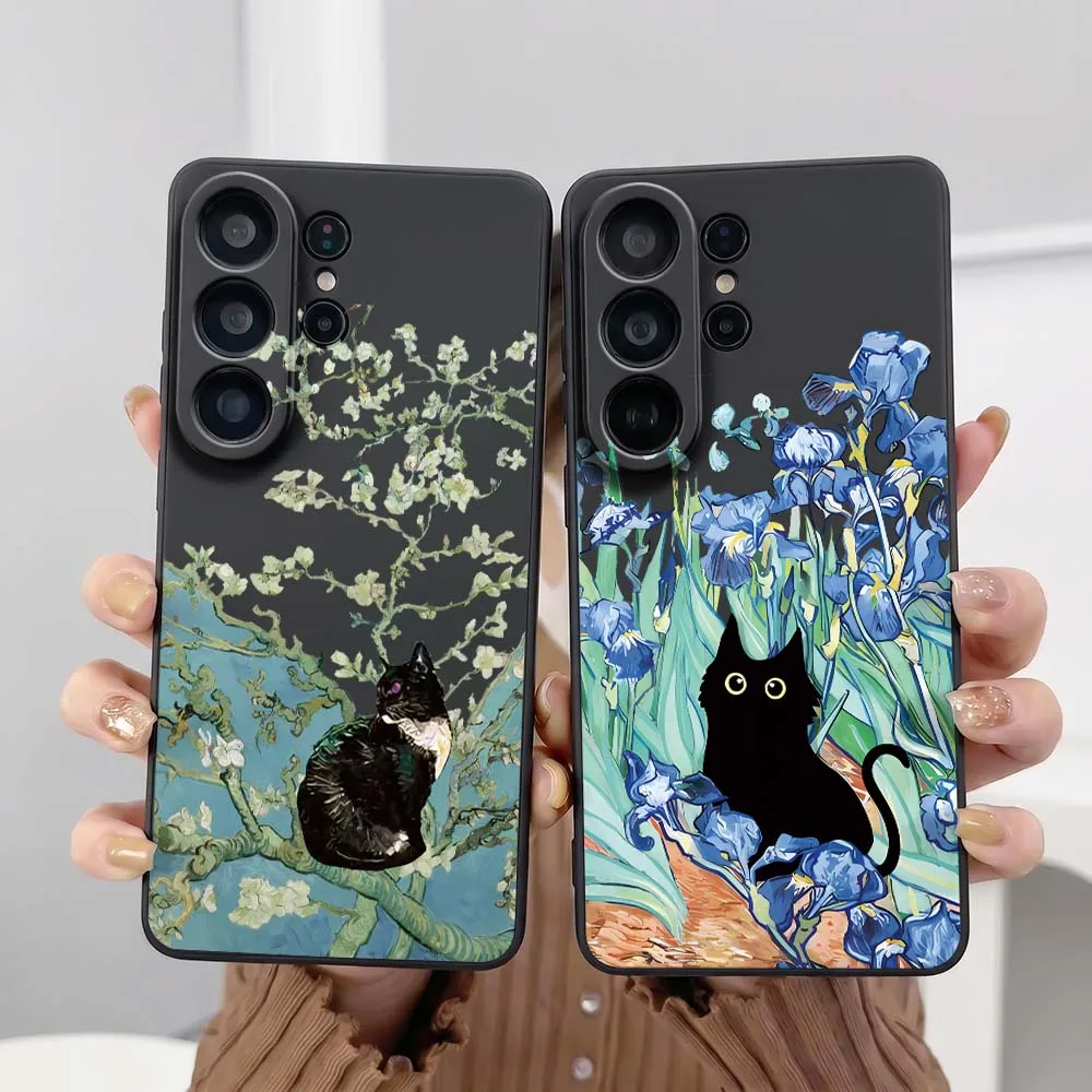 Cartoon Black Cat Iris Phone Case For Samsung Galaxy S26 S25 S24 S23 S22 S21 S20 Pro Edge Ultra Plus FE 5G Black Cover