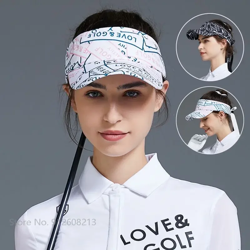 Love Golf Outdoor Sun Visor Hat Women Golf Sunscreen Caps Ladies Adjustable Printed Empty Top Hat Female Peaked Cap with Bow Tie