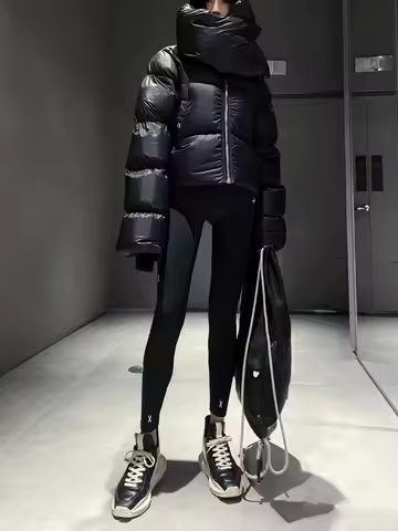 Dark Wind Women's Winter Jacket Y2k Duck Down Filled Fluffy Full Warm Windproof Scarf Collar Down Jacket 2024 Fall / Winter New