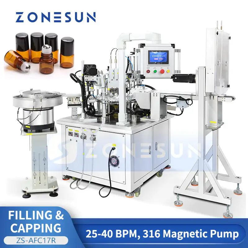 ZONESUN ZS-AFC17R Automatic Roll-on Bottle Filling Capping Machine Magnetic Pump For Deodorant