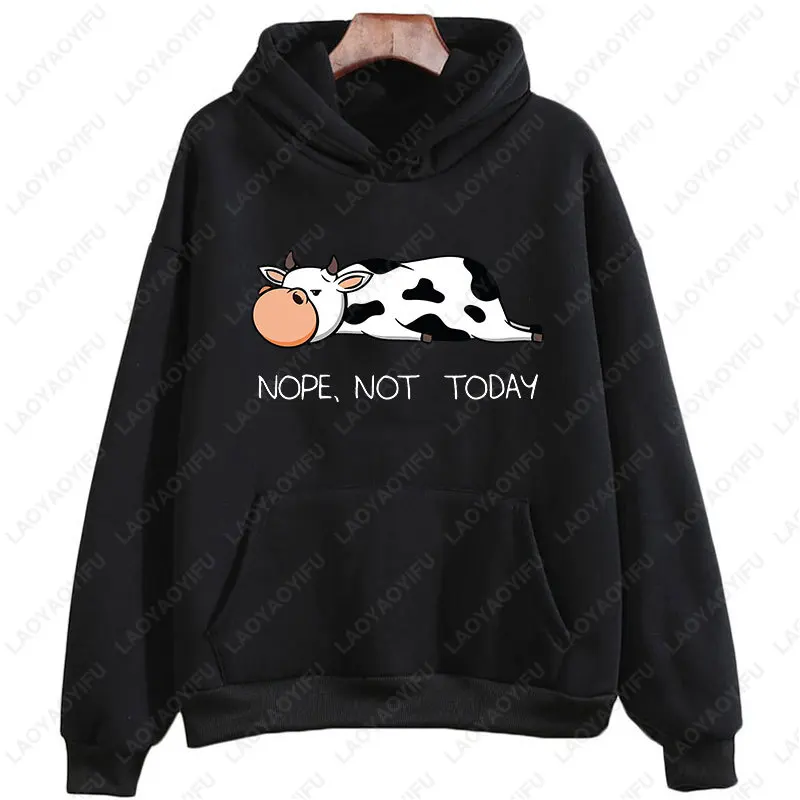 Sweats à capuche College vaches drôles pour femmes, Nnegoing Not Today, Streetwear Hip Hop, Pulls Kawaii, PVD, Printemps, Automne, 2023